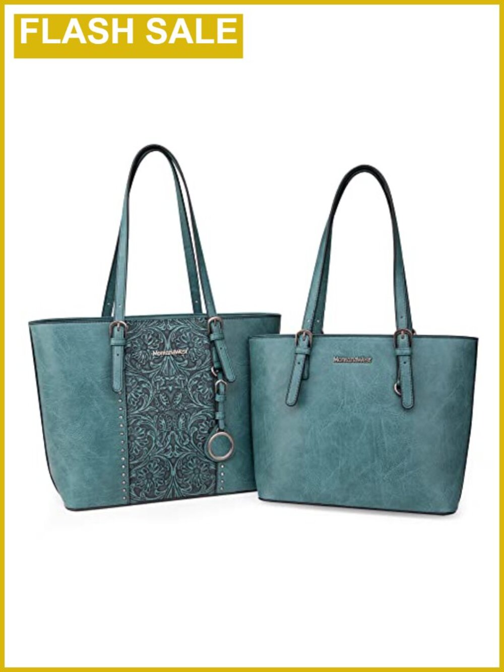 Vegan Leather Tote Bag Set, 2-Piece Handbag Purse with Silver Hardware, Fits